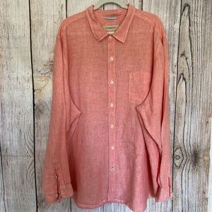 Tommy Bahama Hawaiian Mens Size XXXL Pink Peach Button Up Long Sleeve Linen